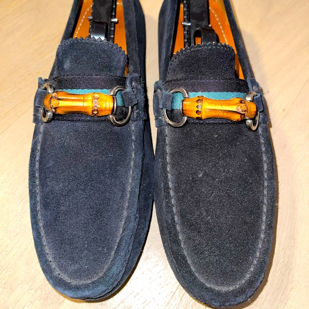 Gucci Navy Blue Suede driver with bamboo insert
